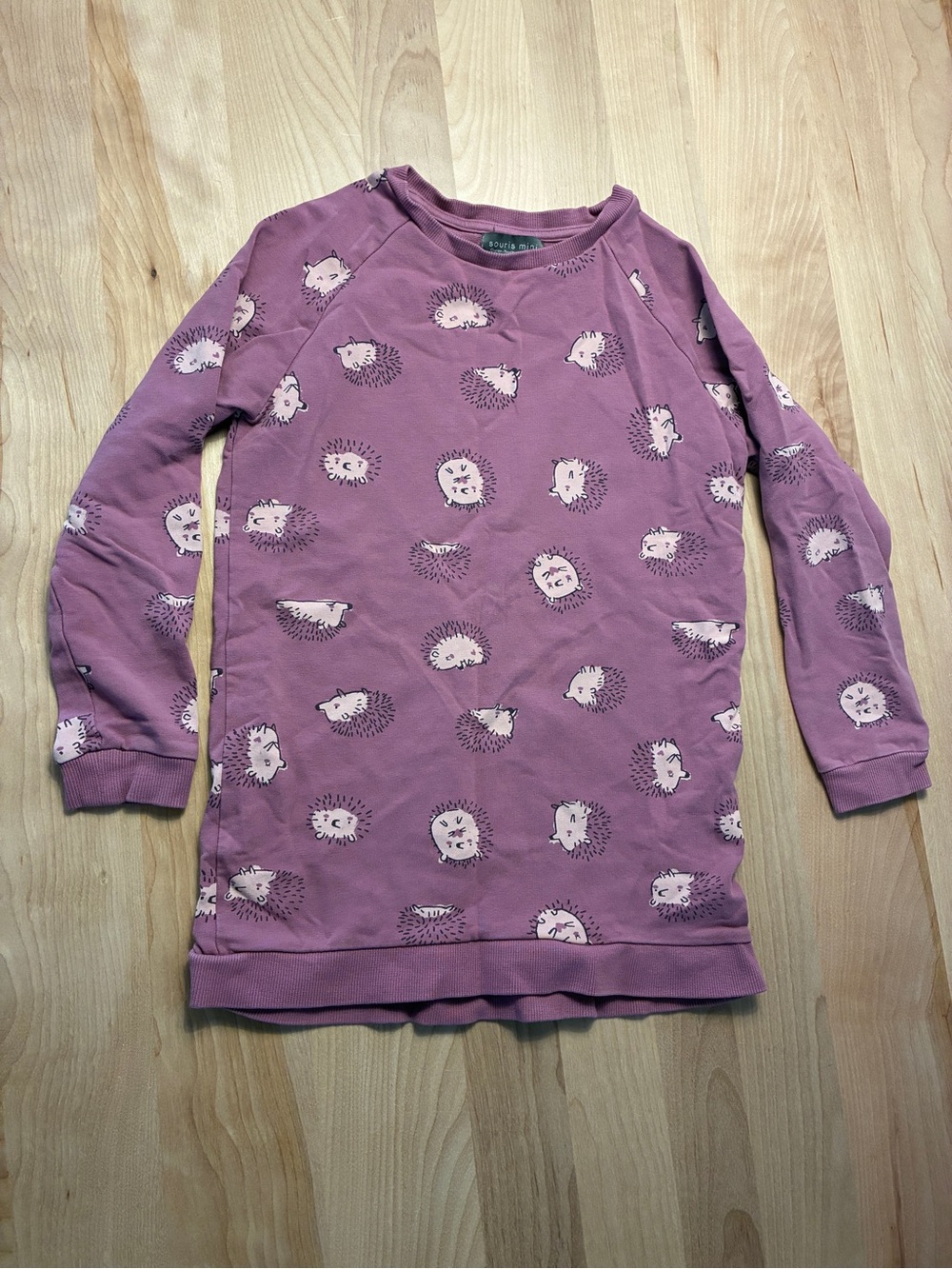 Souris Mini - Girls' Mauve Hedgehog Print Long Sleeve Hoodie Dress